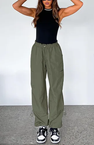Vista 3 de Waitfairy Pantalones de paracaídas para mujer, pantalones cargo holgados con bolsillos