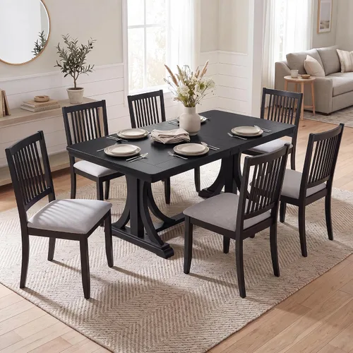 Vista 9 de DUHOME Juego de 2 sillas de comedor de madera, sillas de cocina de granja con respaldo, sillas de comedor tapizadas para sala de estar, color negro