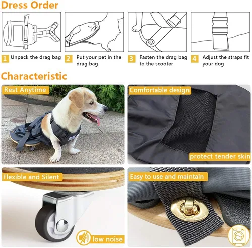 Vista 6 de derYEP Silla de ruedas para mascotas para patas traseras paralizadas para perros que protegen el pecho y las extremidades