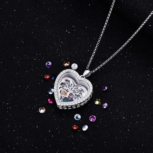 Vista 3 de SOULMEET Collar de medallón flotante redondo con forma de corazón que sostiene piedras de nacimientoimágenesrelicario para el cabello, flor viva