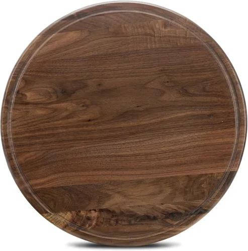Vista 9 de Tabla de cortar redonda de madera de nogal de 18 pulgadas para cocina, tabla de cortar de madera con ranuras de jugo