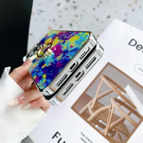 Vista 5 de Funda para iPhone 14 Pro Max híbrida de poliuretano termoplástico plateado con parte trasera dura, patrón floral, funda protectora para teléfono