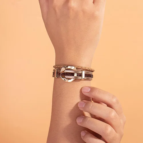 Vista 2 de FANCY SHINY Pulsera de cuero con diamantes de imitación circular, apilable, multicapa, con cierre, joyería bohemia, regalo para mujer