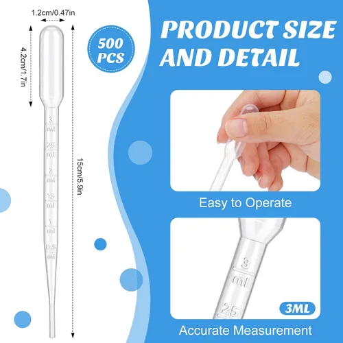 Vista 4 de Kingdder 500 piezas de pipetas de transferencia de plástico desechables graduadas para experimentos científicos, aceites esenciales, herramienta