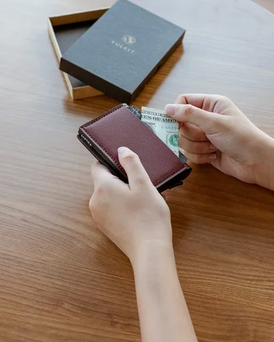 Vista 6 de VULKIT Tarjetero de crédito con bloqueo RFID, de cuero, automático, de aluminio, delgado, para tarjetas de visita
