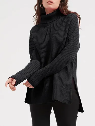 Vista 4 de LILLUSORY Suéter de cuello alto de gran tamaño para mujer 2023, suéter de punto acanalado de moda para otoño