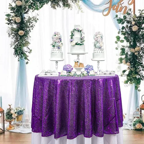 Vista 12 de ShinyBeauty Mantel de lentejuelas rosa intenso, superposición redonda brillante de 120 pulgadas para decoración de bodas, fiestas de cumpleaños