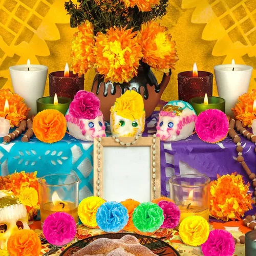 Vista 3 de Labeol 50 piezas de flores de caléndula artificiales, cabezas de flores de caléndula a granel, decoración mexicana, guirnalda de caléndula de seda