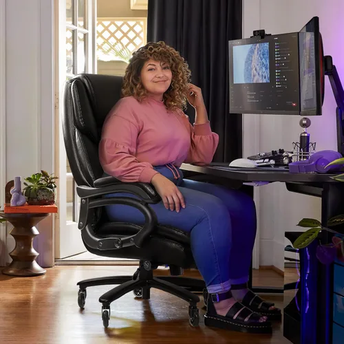 Vista 5 de OFIKA Silla de oficina grande y alta de 500 libras, soporte lumbar ajustable, silla de oficina para personas pesadas, respaldo alto resistente Negro