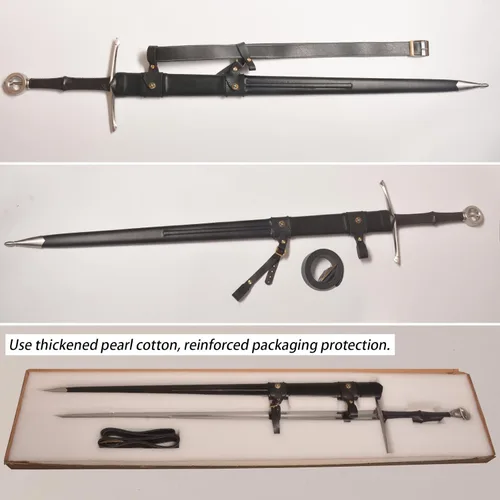 Vista 7 de Handmade Cast Sharp Blade Medieval Sword, Full Tang, with Leather Protective Cover,Real Metal Sword for Collection Gift