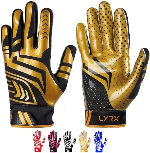 Vista 14 de LYRX Football Gloves for Youth & Adults, Super Sticky Receiver Gloves with Silicone Grip Palm, Lightweight Breathable Football Gloves for Kids Negro