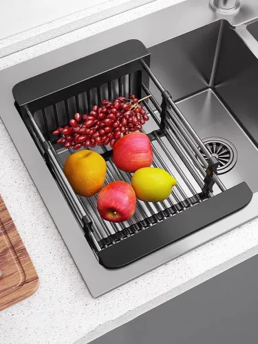 Vista 4 de Escurridor de platos para fregadero, escurridor de acero inoxidable para fregaderos de 12.5 a 20.5 pulgadas, organizador de encimera de cocina