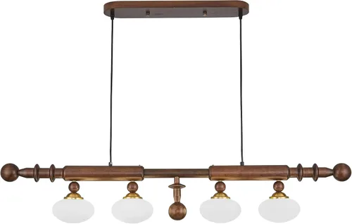 Vista 7 de Lámpara de araña lineal de madera y globo de madera para comedor, lámpara rústica de 4 luces lineales para isla de cocina, lámpara colgante moderna