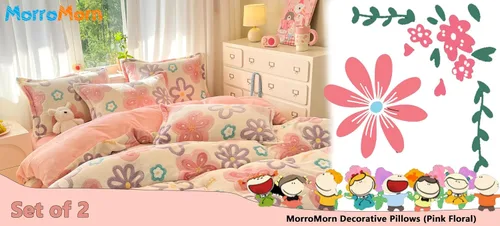 Vista 2 de MorroMorn Fundas de Almohadas Decorativas Florales, 2 Paquetes Fundas de Almohadas de Felpa Tamaño Estándar, Fundas de Almohadas Suaves y Peludas