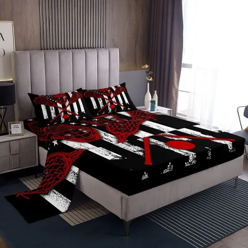 Vista 16 de Erosebridal Lacrosse - Juego de sábanas para niños y niñas, juego de ropa de cama de jugadores de hockey con diseño de disco de hockey negro