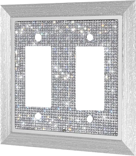 Vista 21 de 1 pieza de cubierta de placa de pared con diamantes de imitación brillantes plateados, cubierta decorativa para interruptor de luz con brillos