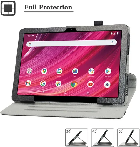 Vista 2 de BIGE Funda giratoria para BLU M10L Plus, soporte giratorio de 360 grados con cubierta de patrón lindo para tableta de 10.1", color negro