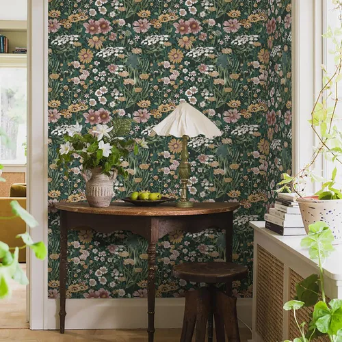 Vista 9 de Orainege Papel tapiz autoadhesivo para despegar y pegar, diseño floral, estilo bohemio, vintage, de 16.9 x 118.1 pulgadas, diseño de margaritas