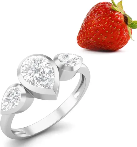 Vista 4 de MOONEYE Juego de bisel de 1.25 quilates en forma de pera Moissanita diamante 925 plata esterlina anillo de compromiso de tres piedras para mujer