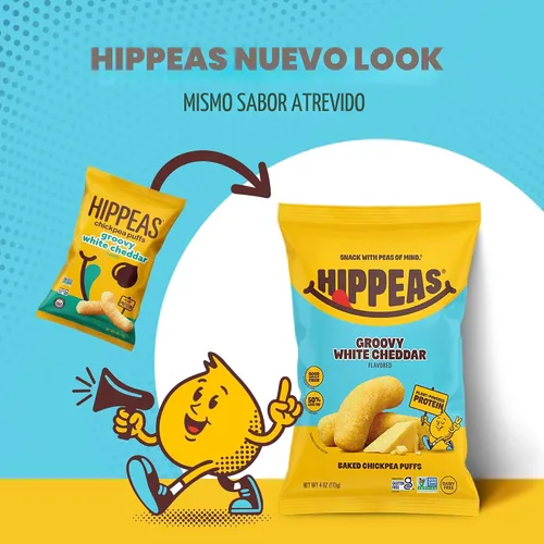 Vista 5 de Hippeas - Bocadillos de garbanzos inflados, cheddar blanco vegano, 4 onzas (paquete de 1), 4g de proteína, 3g de fibra, vegano, sin gluten