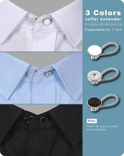 Vista 4 de Extensor de botón de cuello de camisa de 18 piezas: extensor de botón de cuello para camisa de vestir para hombre, cómodo expansor de cuello