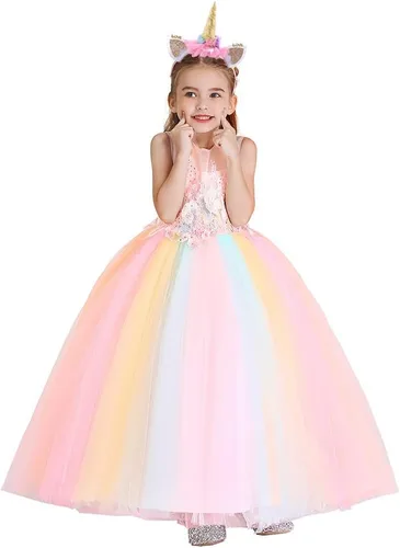 Vista 41 de Vestido de tul de unicornio arcoíris para niñas, vestido de princesa para cumpleaños, Halloween, Navidad, concurso de baile, fiesta de baile