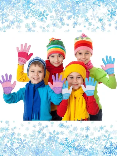 Vista 5 de SATINIOR 5 pares de guantes de dedos completos para niños, guantes de punto cálidos guantes de invierno para niños pequeños y niñas, suministros