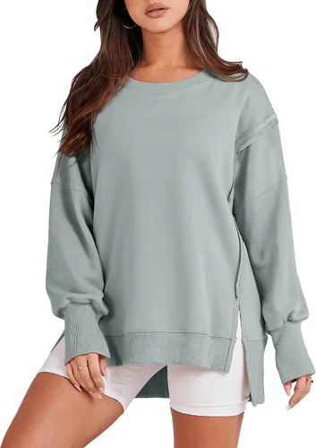 Vista 12 de ANRABESS Sudaderas de gran tamaño para mujer, con cuello redondo, manga larga, casuales y holgadas, con aberturas, ropa de otoño 2025