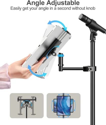 Vista 4 de Soporte de aluminio Elitehood para iPad para soporte de micrófono, soporte lateral para iPad para música con soporte para micrófono, soporte
