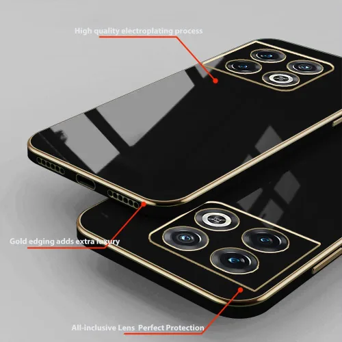 Vista 2 de Compatible con OnePlus 10 Pro Funda de silicona rosa, chapado para OnePlus 10 Pro, funda delgada y suave a prueba de golpes (negro)
