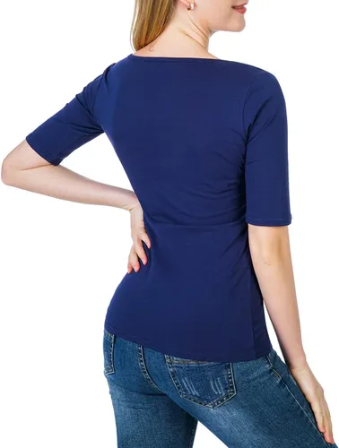 Vista 3 de Artivaly Camiseta ajustada de media manga con cuello cuadrado para mujer
