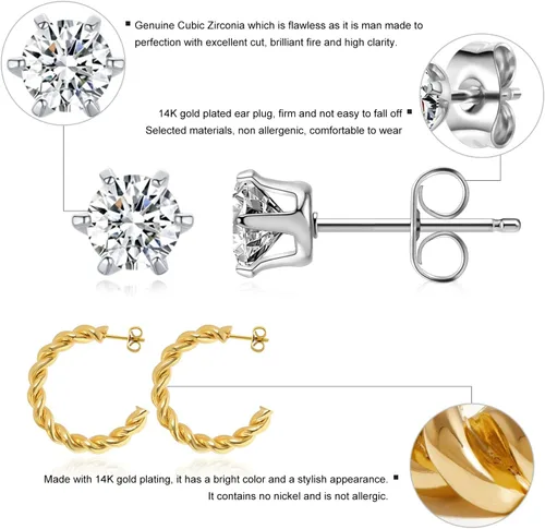 Vista 5 de PICKBEAU 5 Pairs Gold Hoop Earrings for Women 18K Gold Plated Huggie Hoop Earrings Set for Girls Hypoallergenic Cartilage Earrings Lightweight