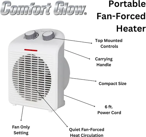 Vista 7 de Comfort Glow EFH1518 Calentador eléctrico de ventilador, color blanco