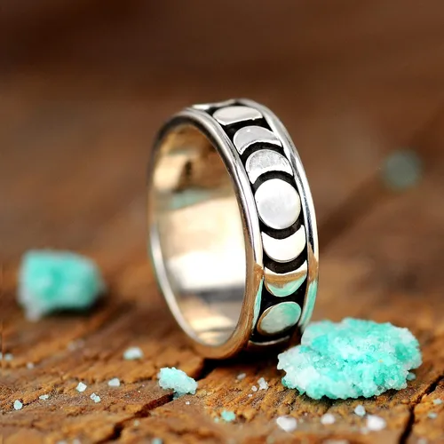 Vista 6 de Boho-Magic Anillo giratorio de plata de ley 925 para hombres y mujeres celestiales joyería