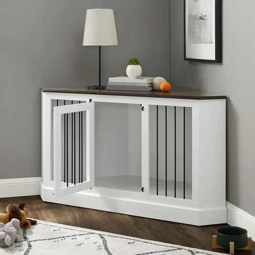Vista 7 de Crosley Furniture Winslow - Jaula esquinera para perros, para mascotas, color blanco
