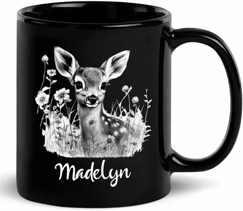 Vista 9 de Taza de café negra con diseño de oso de lápiz personalizada, regalo para los amantes de los osos, mamá y papá, taza de café de oso con dibujos