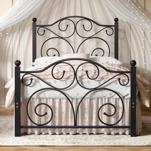 Vista 12 de VECELO Base de cama con dosel de metal, tamaño individual, base de colchón con plataforma de 4 pósteres con cabecero, soporte de listones de acero