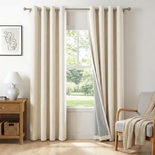 Vista 18 de Cortinas opacas de lino para dormitorio de 45 pulgadas de largo, cortinas beige con ojales para sala de estar, cortinas de oscurecimiento