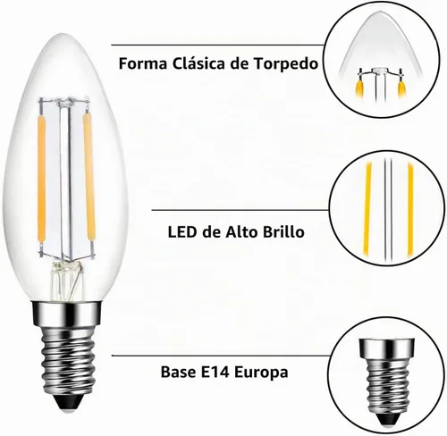 Vista 4 de Beonllay Bombilla E14 equivalente a 25 W, bombilla E14, 2700 K, color E14-2w-2700k-6pack-clear