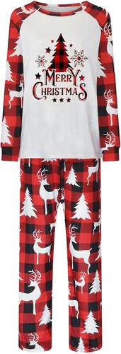 Vista 2 de APIVOE Pijamas de Navidad para la familia, conjuntos de pijamas de Navidad a juego, camisas de manga larga y pantalones, conjunto de pijamas