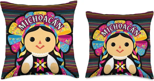 Vista 3 de Mi Querido México Michoacán Monita Muneca Maria de Trapo Mexicana - Cojín de 15.7 x 15.7 in, multicolor