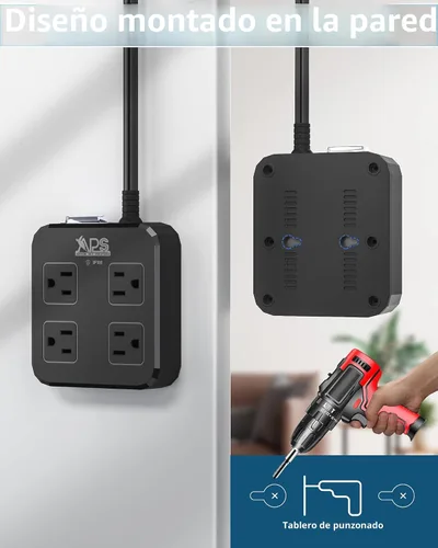 Vista 6 de Regleta de alimentación para exteriores resistente a la intemperie, impermeable, con 4 salidas anchas y 3 puertos USB, cable de extensión de 6 pies