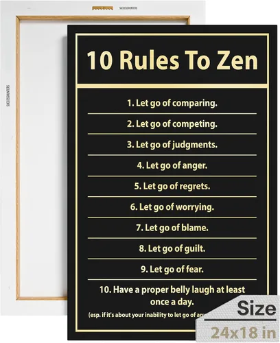 Vista 43 de Decoración de pared motivacional - 10 reglas para el zen - Arte colgante para oficina y dormitorio, decoración de pared inspiradora, obra de arte