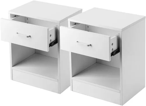 Vista 8 de Juego de 2 mesitas de noche con cajón de almacenamiento para el hogar, dormitorio, oficina