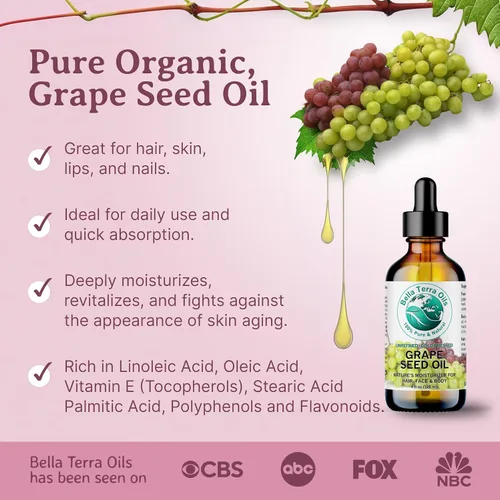 Vista 3 de Bella Terra Oils - Aceite de semilla de uva natural de 8 onzas - Sumérgete en el poder nutricional de la uva natural, lleno de antioxidantes