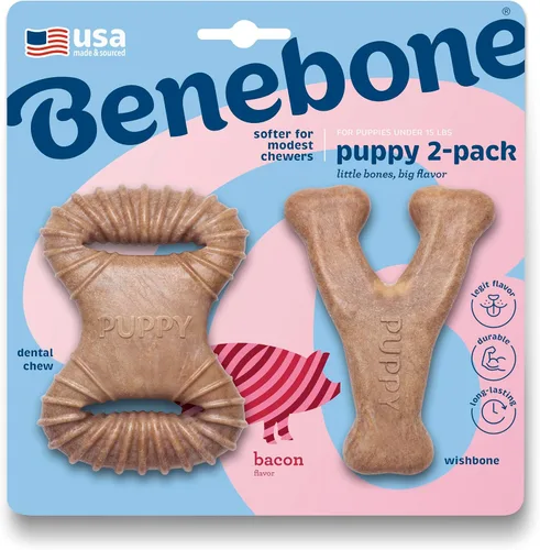 Vista 15 de Benebone Puppy Wishbone - Juguete masticable para perro, fabricado en Estados Unidos, sabor a tocino real, pequeño