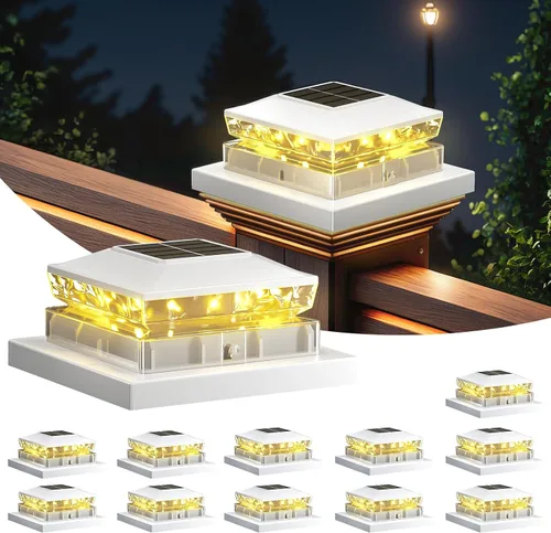 Vista 10 de Luces Solares para Tapas de Postes Paquete de 6, Luz Solar Impermeable para Poste de Valla, Luz Exterior Blanca IP65 de 4 x 4 para Terraza, Jardín