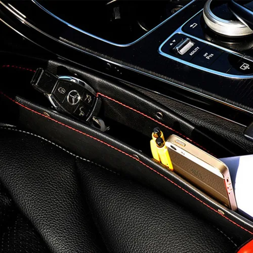 Vista 3 de MASO - Organizador de bolsillo para asiento de automóvil, 2 piezas, organizador de bolsillo de automóvil, de cuero negro, caja de almacenamiento