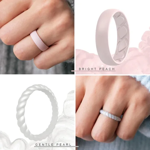 Vista 5 de Anillos de silicona para mujer, ergonómicos con diseño de flujo de aire transpirable, paquete múltiple 5 anillos de boda transpirables, 5 anillos
