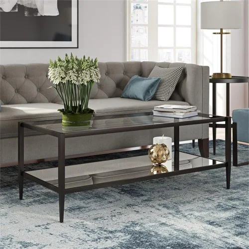 Vista 6 de Mesa de centro rectangular moderna en negro y bronce con estante de espejo